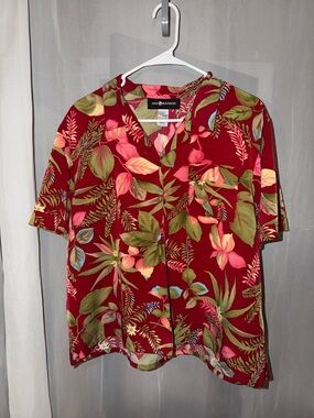 Sag Harbor Red Tropical Floral Camp Shirt